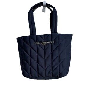 Karl Lagerfeld Paris Handles Navy Blue Quilted XL Tote Purse Zipper Pockets Gift